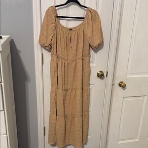 Tiered Maxi Dress in Beige - Women's Puff Sleeve Summer Dress